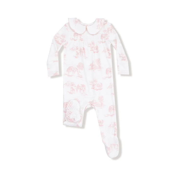 Pink Farm Toile Peter Pan Collar Zipper Footie