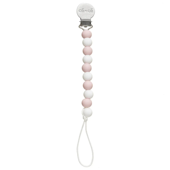 Silicone Pacifier Clip - Pink + White