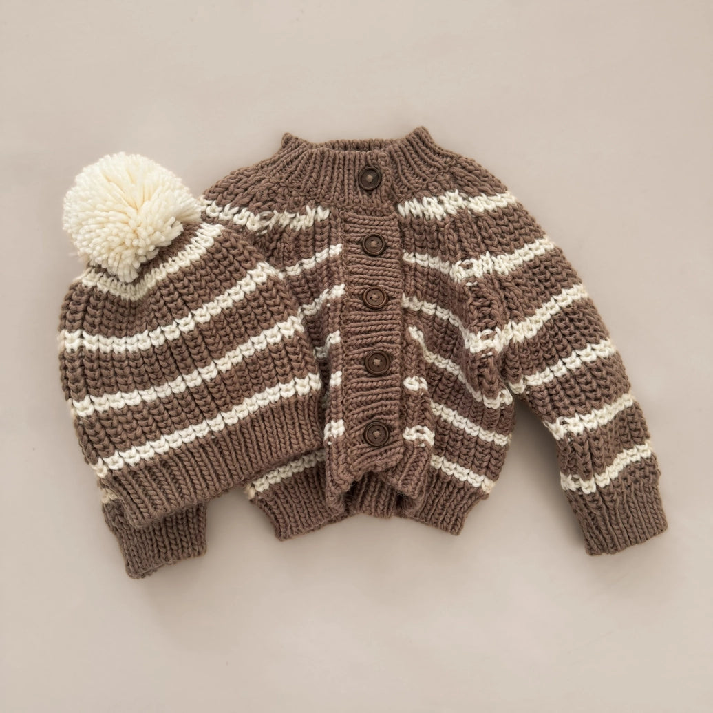 Rib Knit Stripe Cardigan - Tan