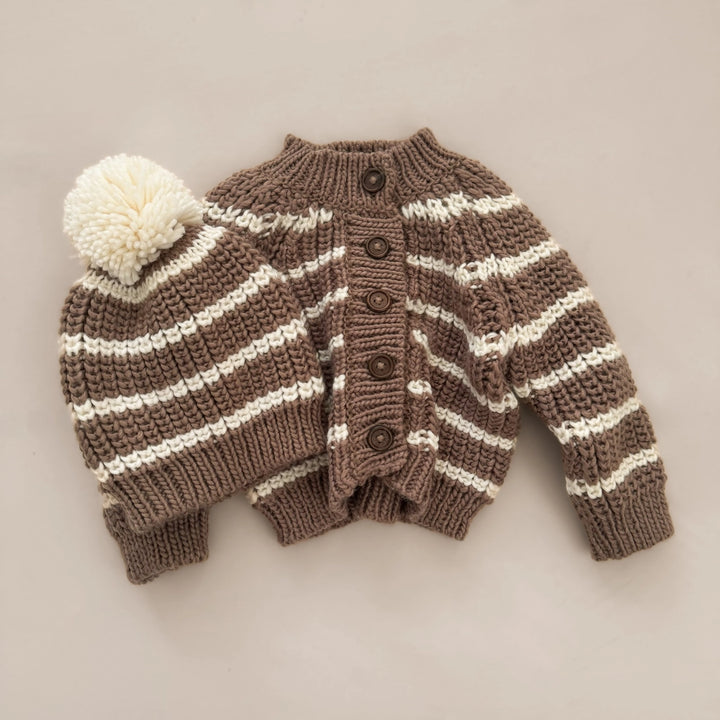 Rib Knit Stripe Cardigan - Tan