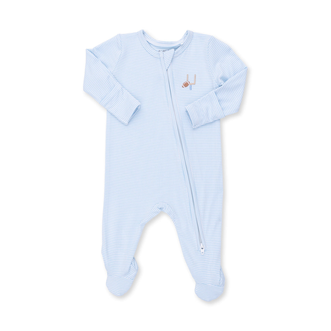 Angel Dear Football Blue Micro Stripe 2 Way Zipper Footie