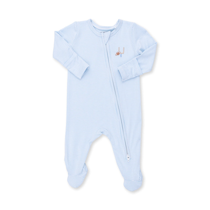 Angel Dear Football Blue Micro Stripe 2 Way Zipper Footie