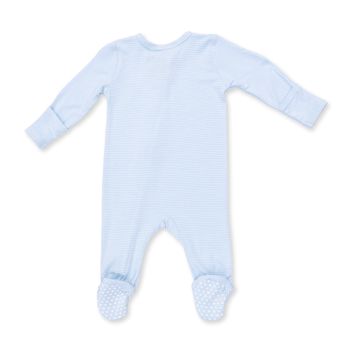 Angel Dear Football Blue Micro Stripe 2 Way Zipper Footie