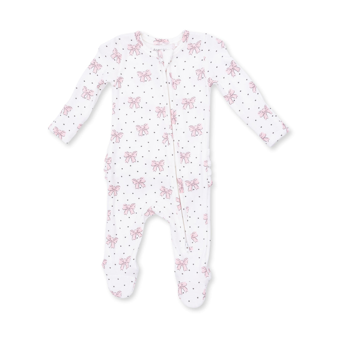 Angel Dear Bows & Hearts 2 Way Ruffle Back Zipper Footie