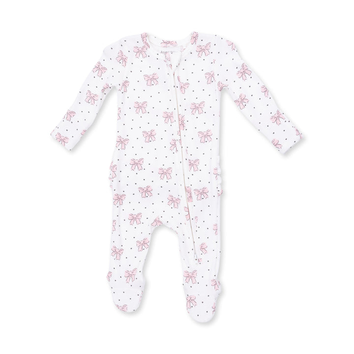 Angel Dear Bows & Hearts 2 Way Ruffle Back Zipper Footie