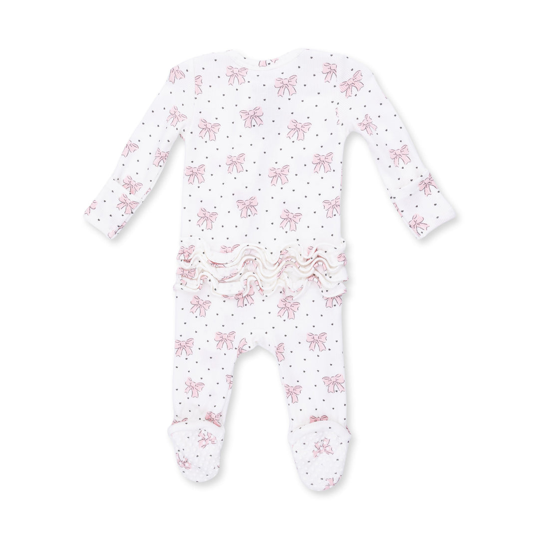 Angel Dear Bows & Hearts 2 Way Ruffle Back Zipper Footie