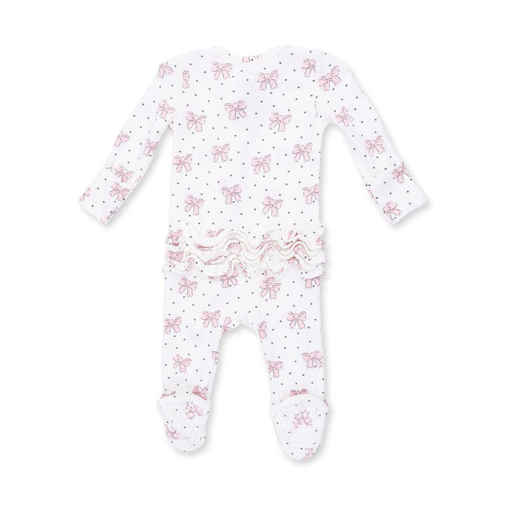 Angel Dear Bows & Hearts 2 Way Ruffle Back Zipper Footie
