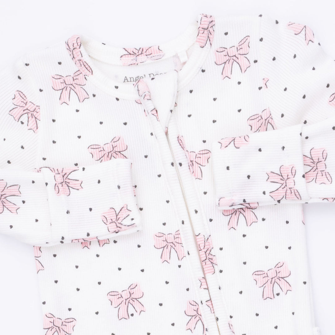 Angel Dear Bows & Hearts 2 Way Ruffle Back Zipper Footie