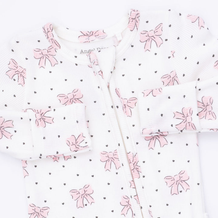 Angel Dear Bows & Hearts 2 Way Ruffle Back Zipper Footie