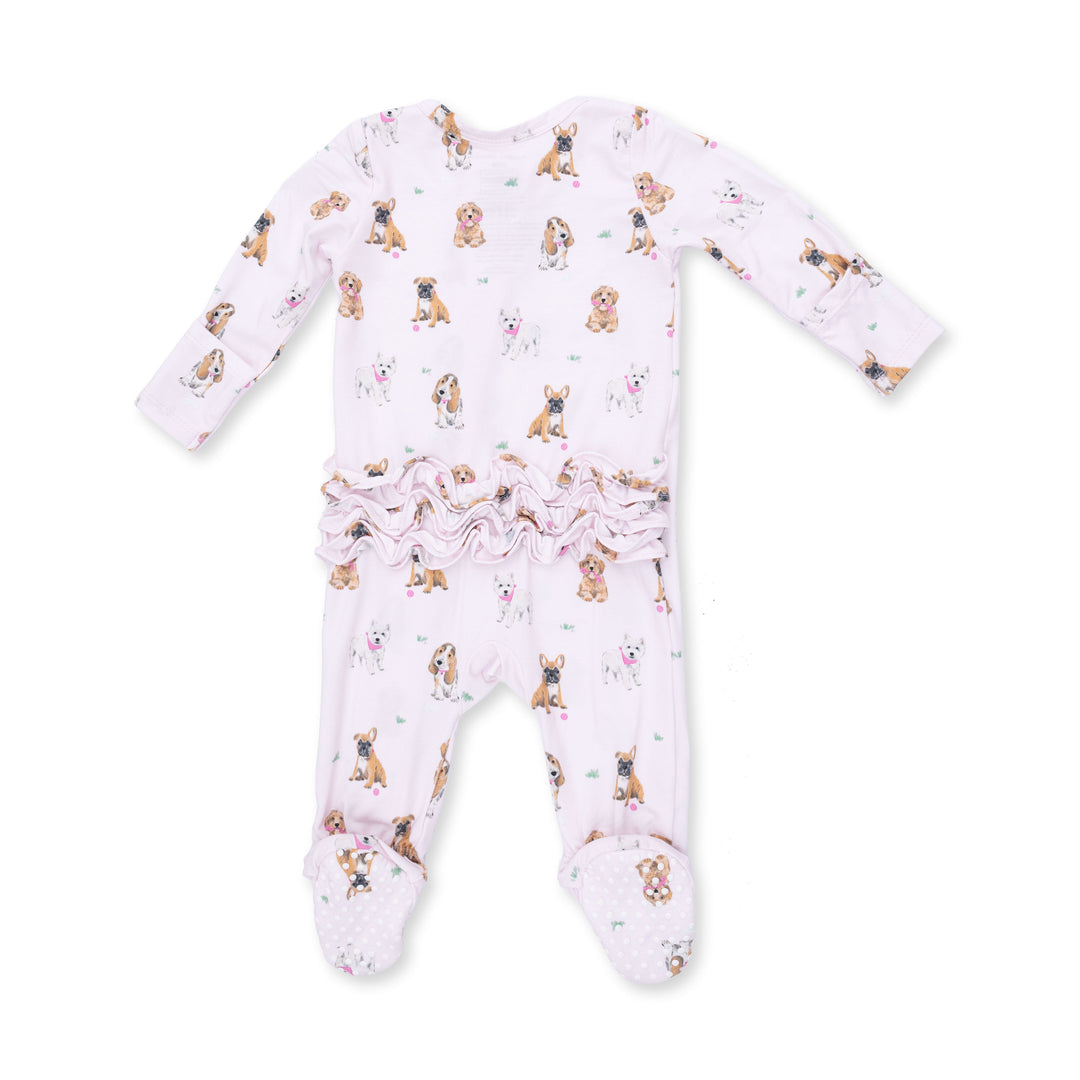 Angel Dear Bestie Dogs Pink 2 Way Ruffle Back Zipper Footie