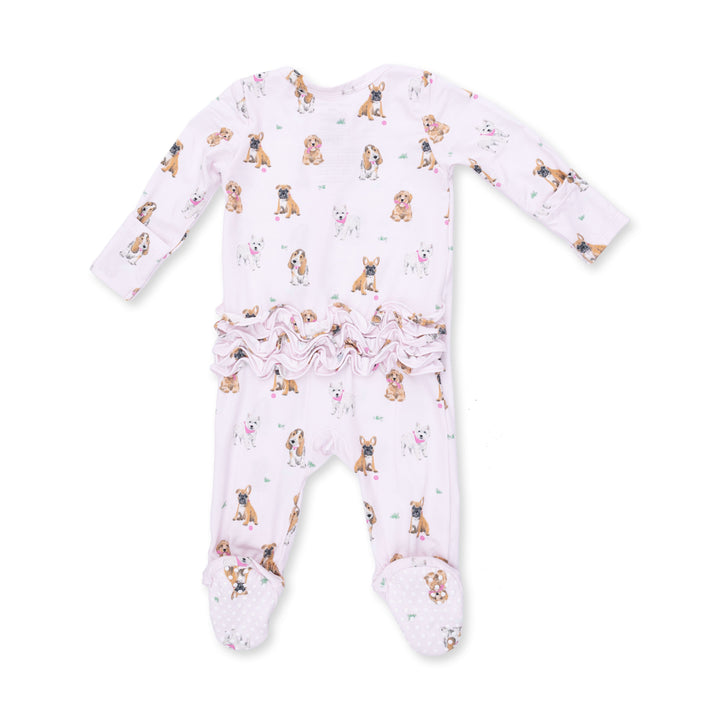 Angel Dear Bestie Dogs Pink 2 Way Ruffle Back Zipper Footie