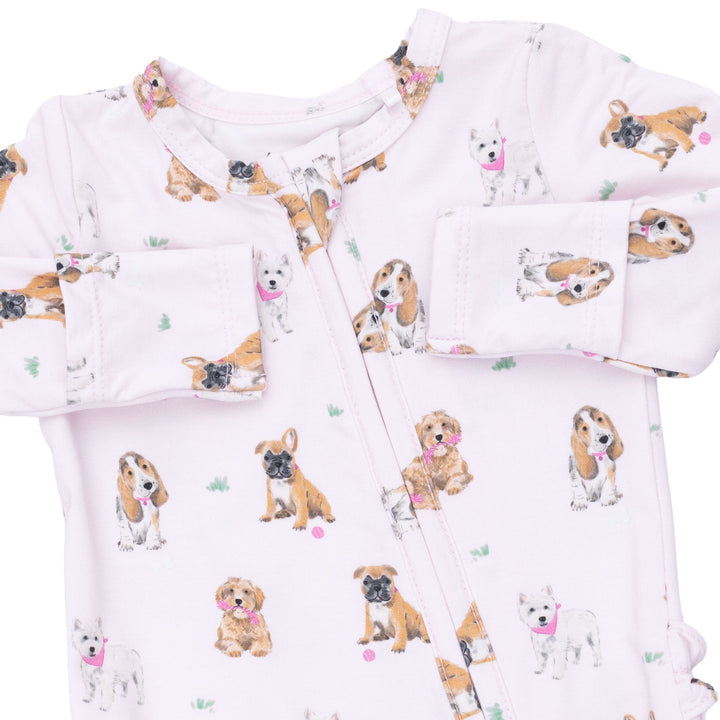 Angel Dear Bestie Dogs Pink 2 Way Ruffle Back Zipper Footie