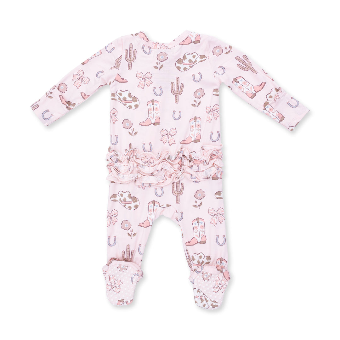 Angel Dear Cowgirl Boots & Bows 2 Way Ruffle Back Zipper Footie