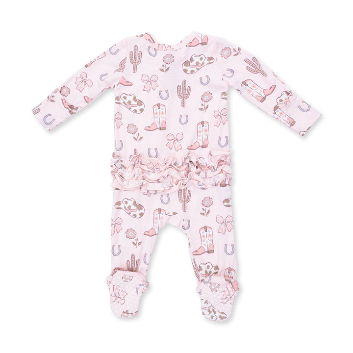 Angel Dear Cowgirl Boots & Bows 2 Way Ruffle Back Zipper Footie