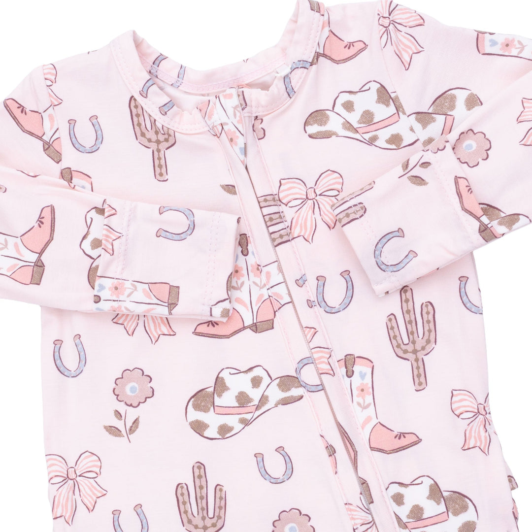 Angel Dear Cowgirl Boots & Bows 2 Way Ruffle Back Zipper Footie