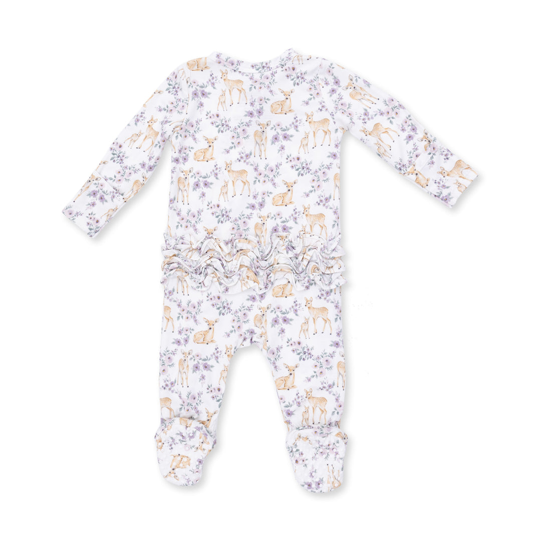Angel Dear Floral Deer 2 Way Ruffle Back Zipper Footie