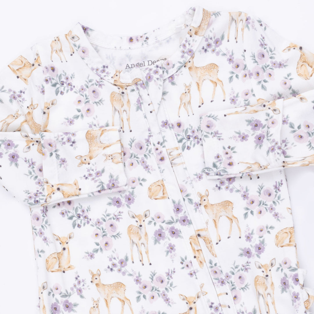 Angel Dear Floral Deer 2 Way Ruffle Back Zipper Footie
