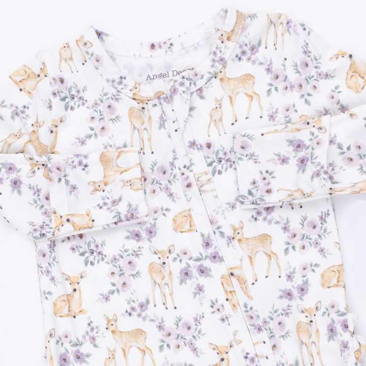 Angel Dear Floral Deer 2 Way Ruffle Back Zipper Footie