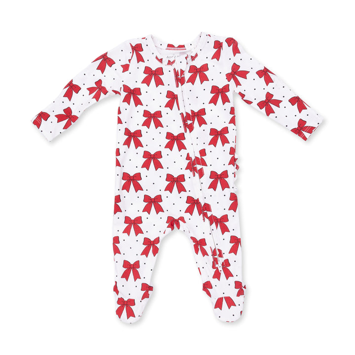 Angel Dear Festive Bows 2 Way Ruffle Back Zipper Footie