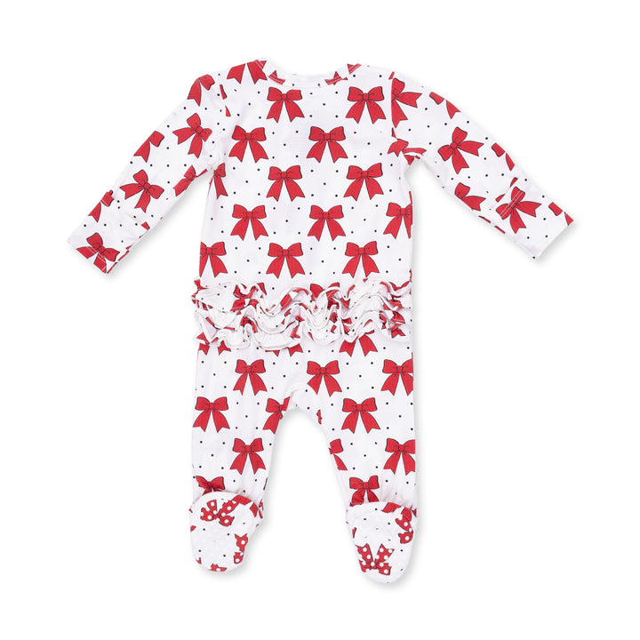 Angel Dear Festive Bows 2 Way Ruffle Back Zipper Footie