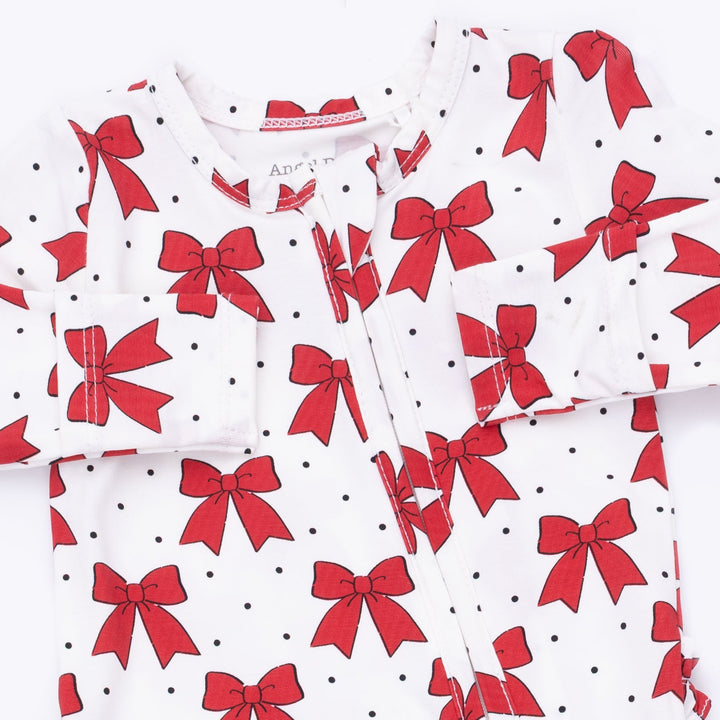 Angel Dear Festive Bows 2 Way Ruffle Back Zipper Footie