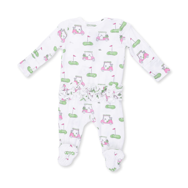 Angel Dear Golf Carts Pink 2 Way Ruffle Back Zipper Footie