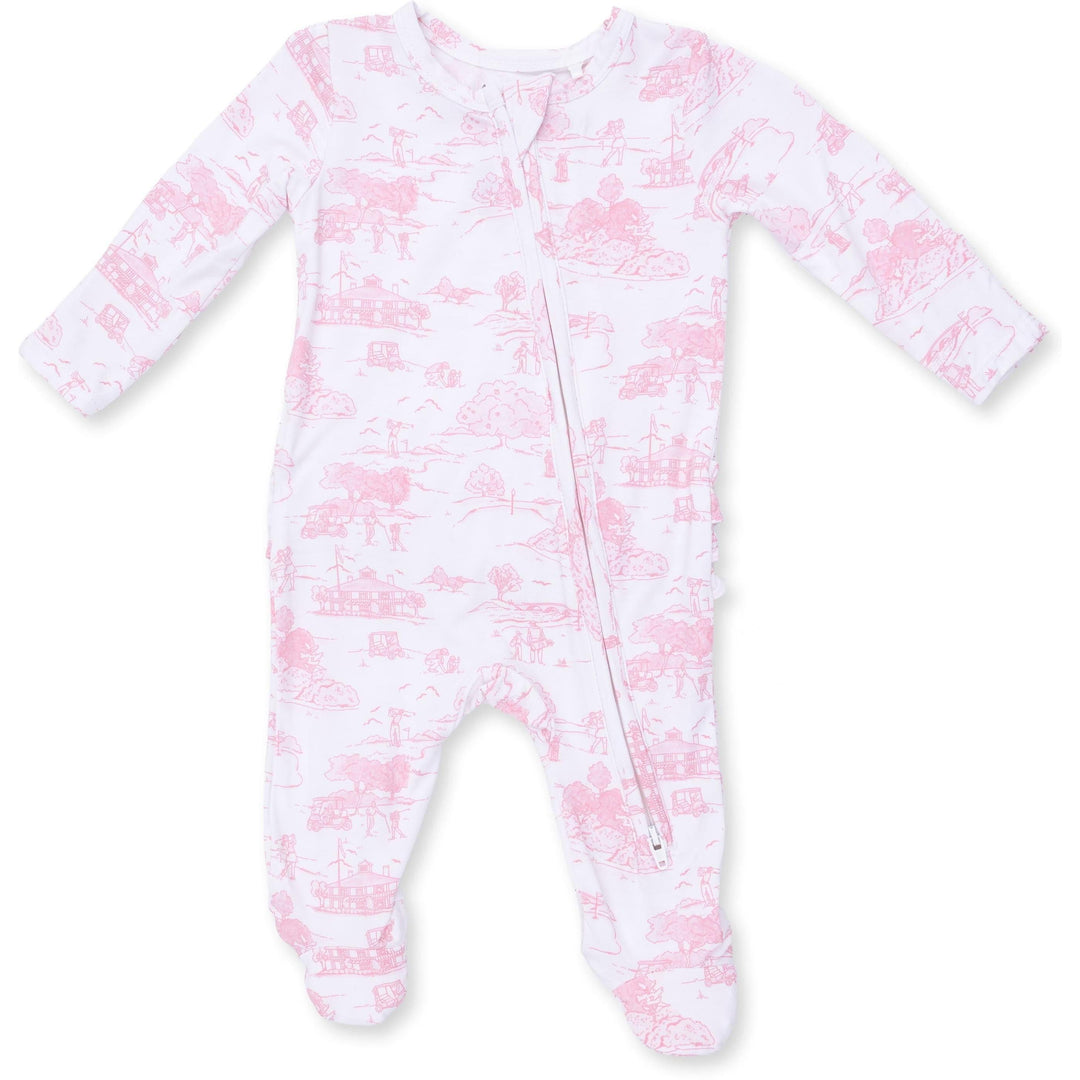 Angel Dear Golf Toile Pink 2 Way Ruffle Back Zipper Footie
