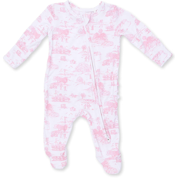 Angel Dear Golf Toile Pink 2 Way Ruffle Back Zipper Footie
