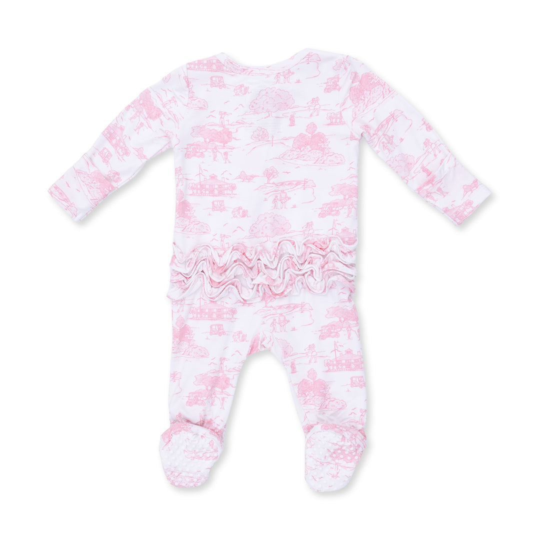Angel Dear Golf Toile Pink 2 Way Ruffle Back Zipper Footie