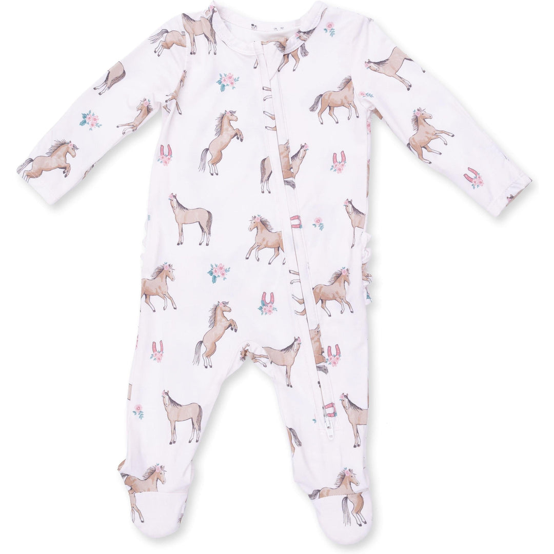 Angel Dear I Love Horses 2 Way Ruffle Back Zipper Footie