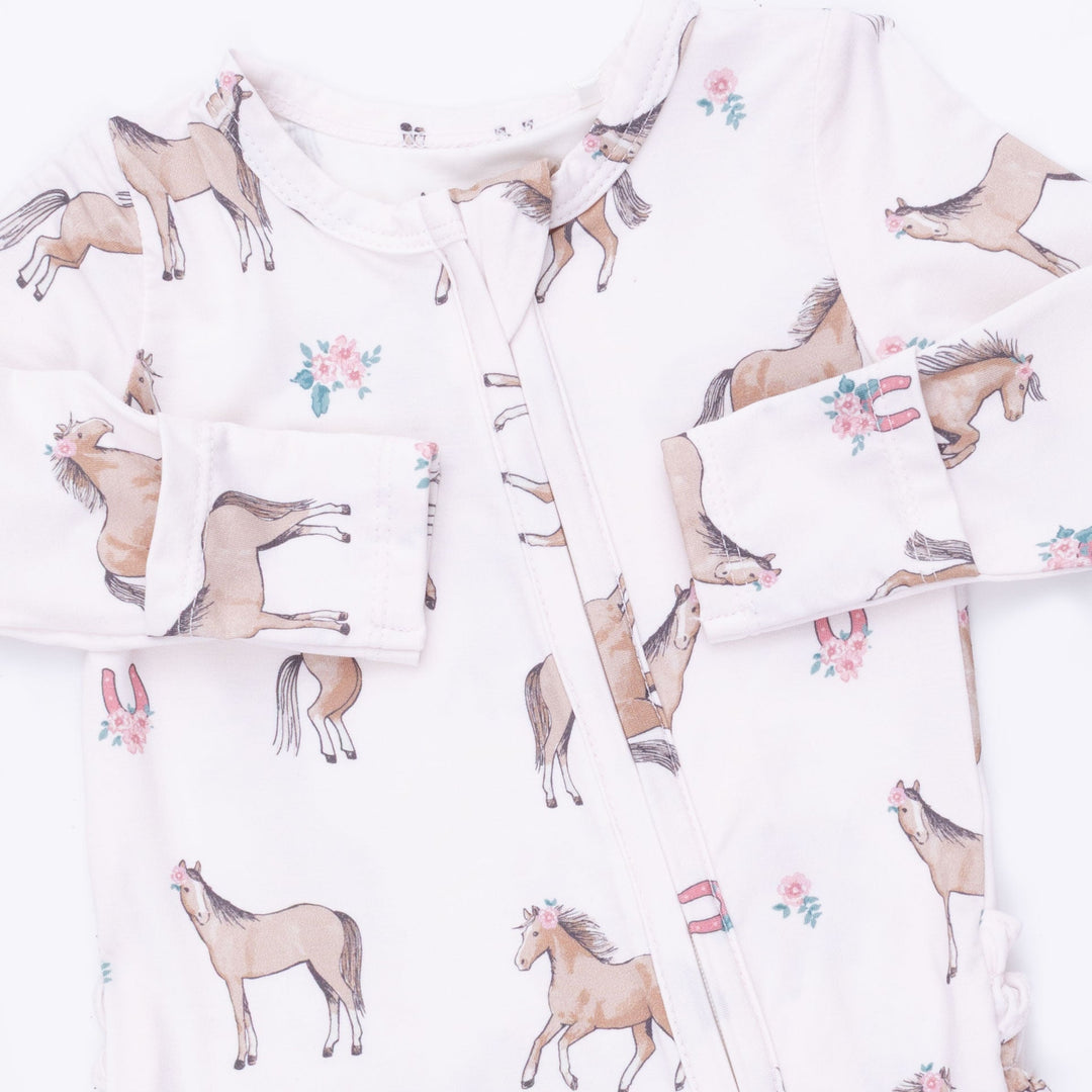 Angel Dear I Love Horses 2 Way Ruffle Back Zipper Footie