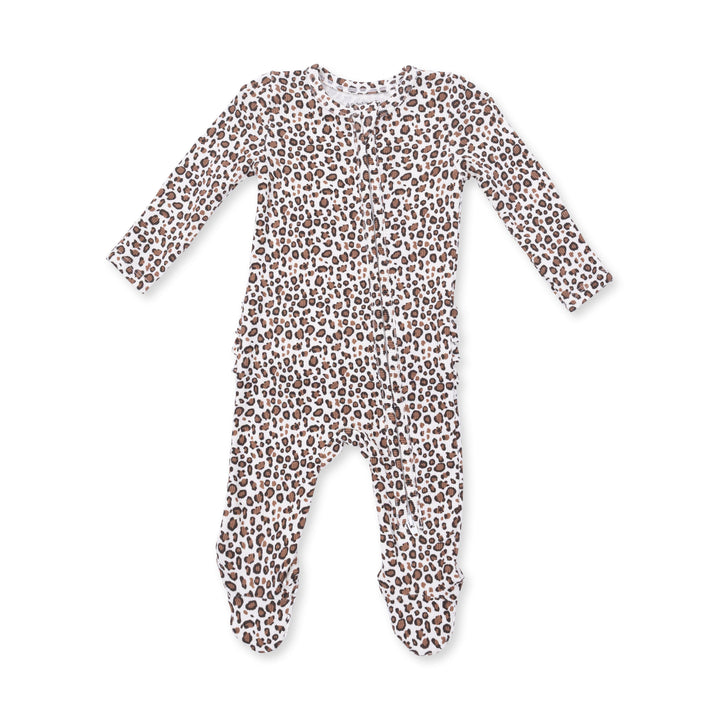 Angel Dear Leopard Rib 2 Way Ruffle Back Zipper Footie