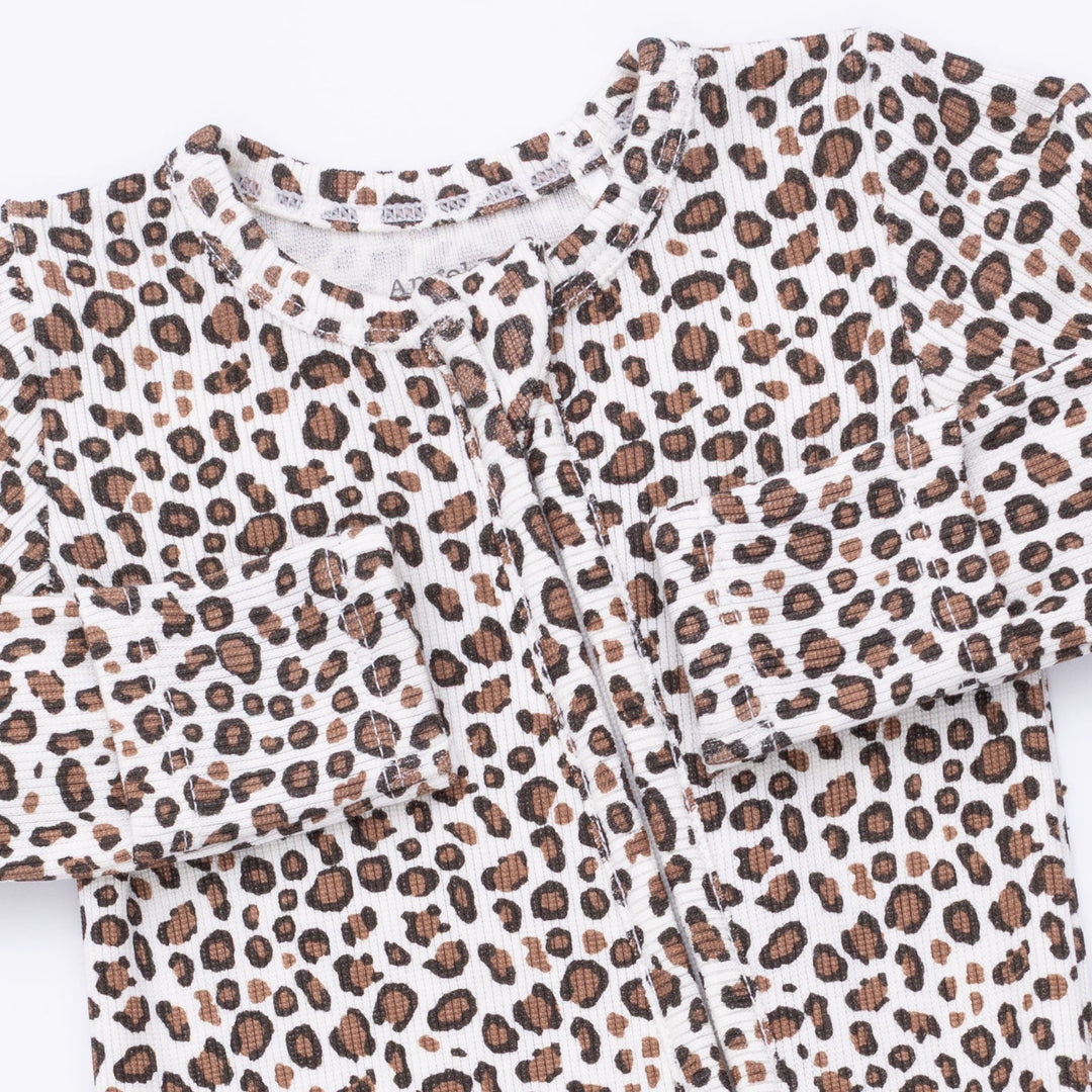 Angel Dear Leopard Rib 2 Way Ruffle Back Zipper Footie