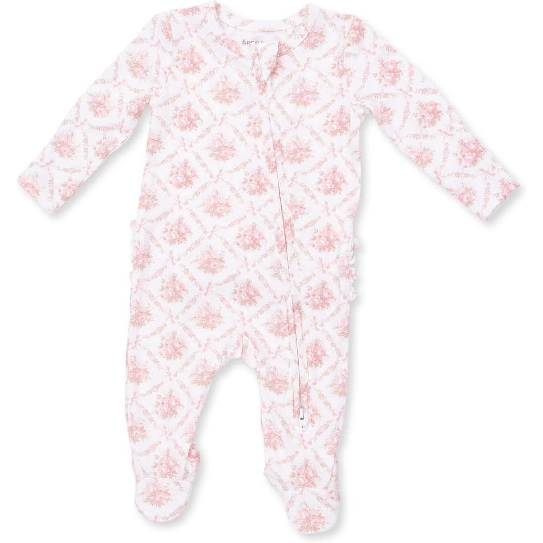 Angel Dear Rose Bow Lattice 2 Way Ruffle Back Zipper Footie