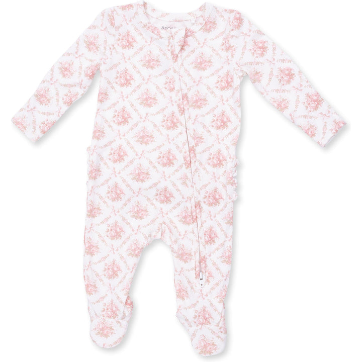 Angel Dear Rose Bow Lattice 2 Way Ruffle Back Zipper Footie