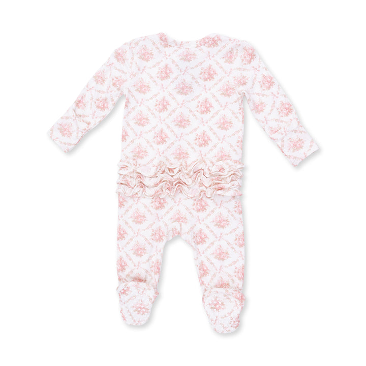 Angel Dear Rose Bow Lattice 2 Way Ruffle Back Zipper Footie