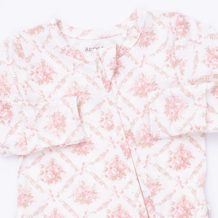 Angel Dear Rose Bow Lattice 2 Way Ruffle Back Zipper Footie