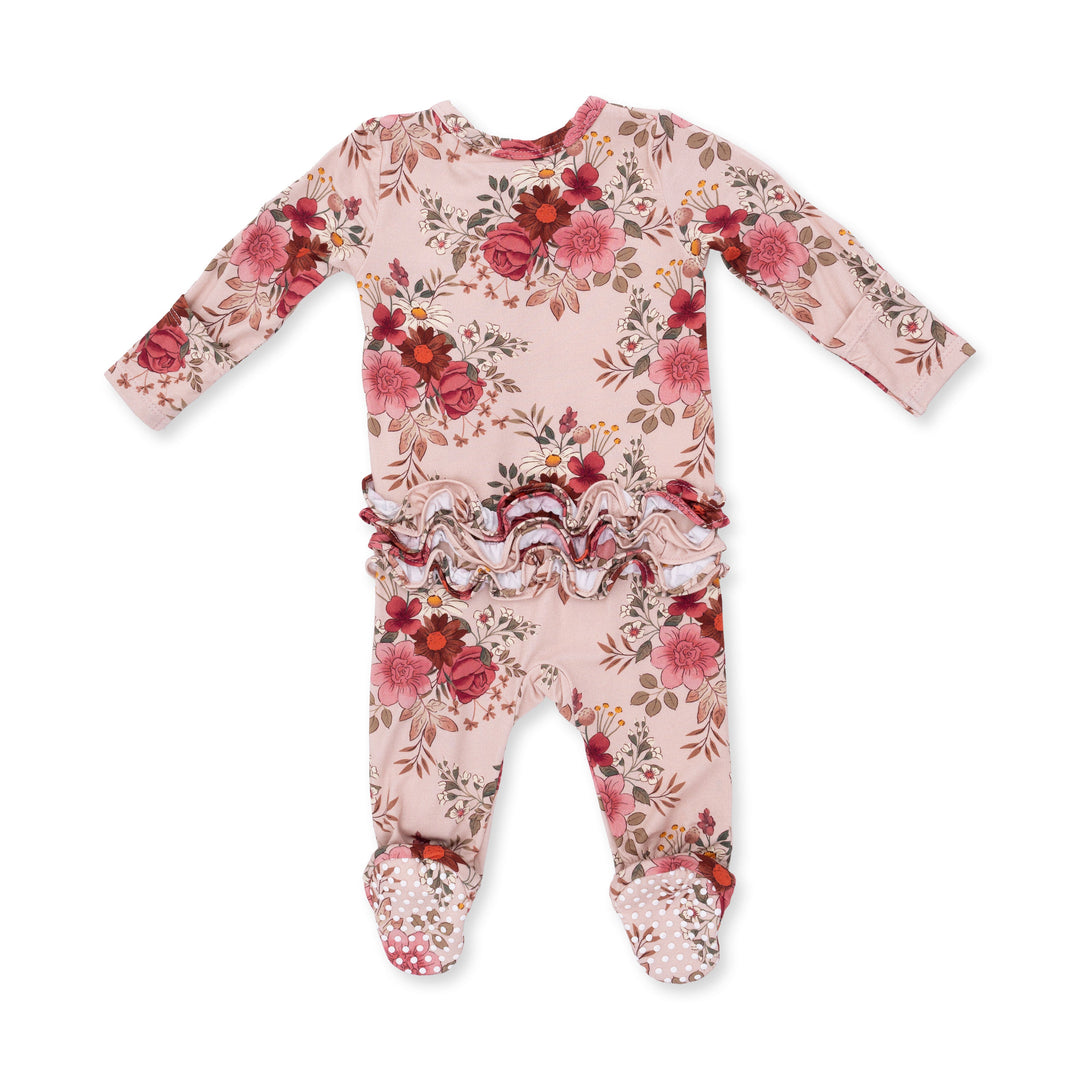 Angel Dear Sabrina Floral 2 Way Ruffle Back Zipper Footie