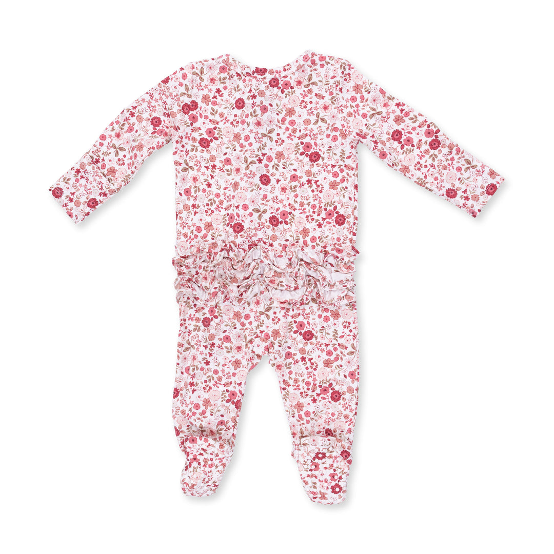 Angel Dear Serene Floral 2 Way Ruffle Back Zipper Footie