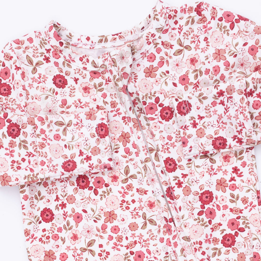 Angel Dear Serene Floral 2 Way Ruffle Back Zipper Footie
