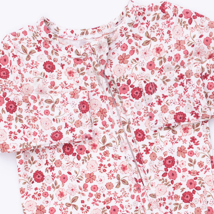Angel Dear Serene Floral 2 Way Ruffle Back Zipper Footie