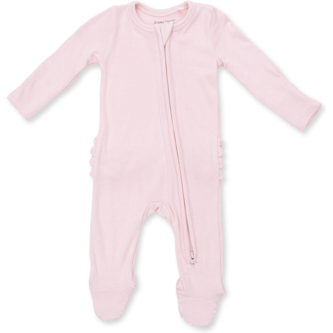 Angel Dear Solid Veiled Pink Rib 2 Way Ruffle Back Zipper Footie