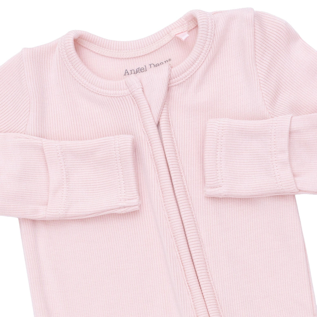 Angel Dear Solid Veiled Pink Rib 2 Way Ruffle Back Zipper Footie