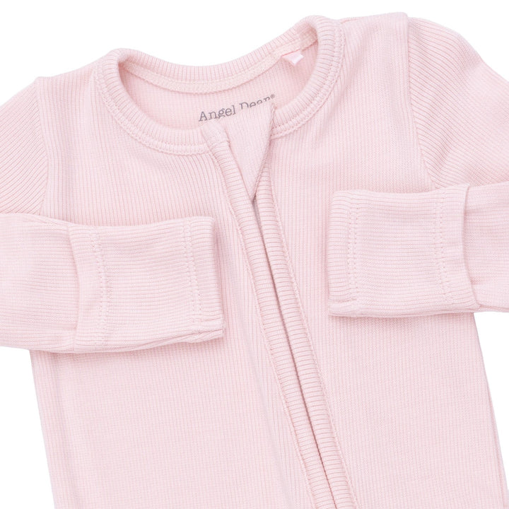 Angel Dear Solid Veiled Pink Rib 2 Way Ruffle Back Zipper Footie