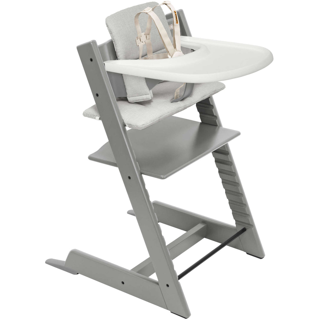 stokke tripp trapp tray used Tripp Trapp High Chair² with Cushion + Stokke Tray Whitewash + Nordic Grey Cushion, White Tray