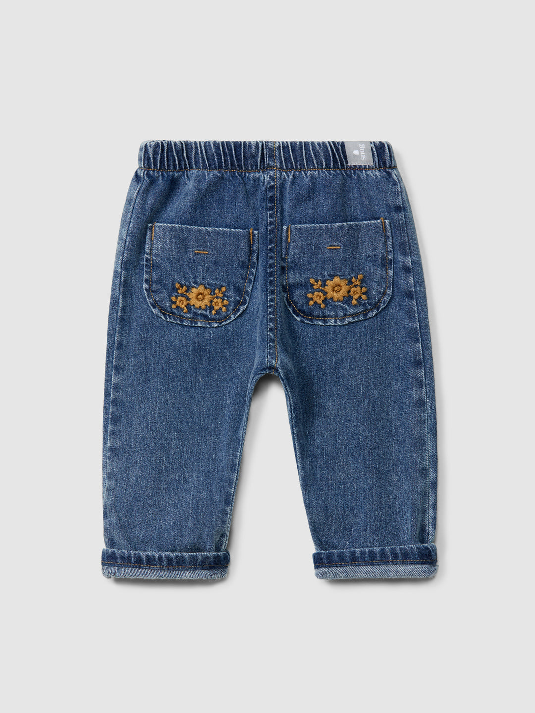 Organic Cotton Pants with Embroidery - Indigo