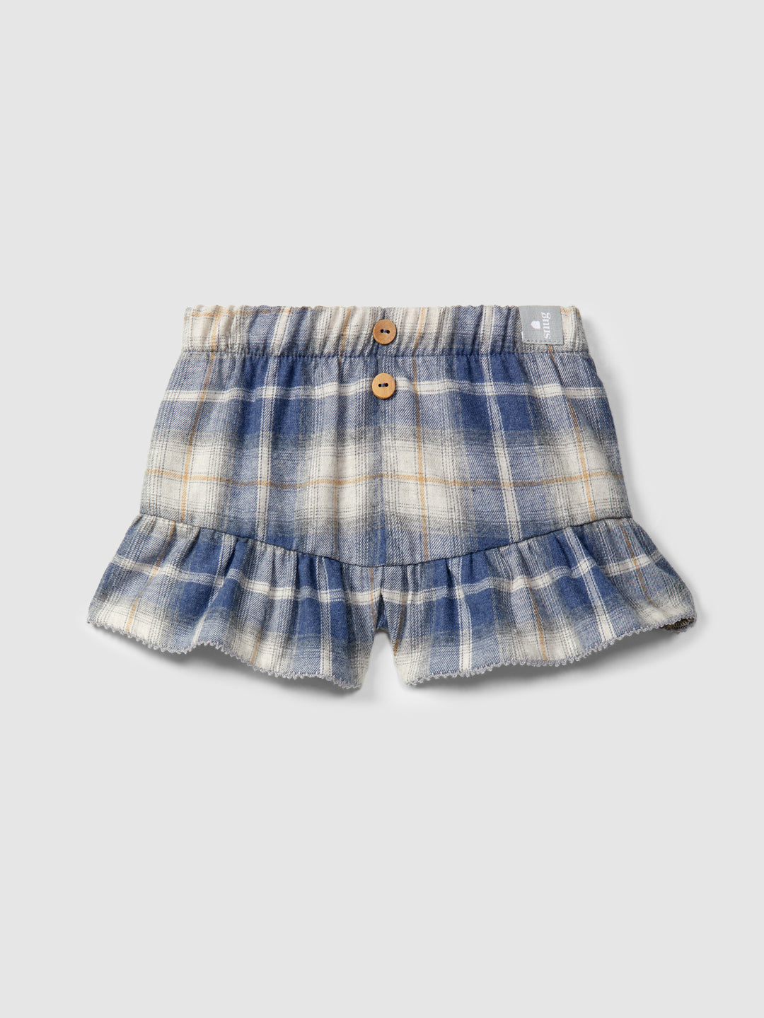 Check Pull-Up Shorts with Ruffle - Indigo