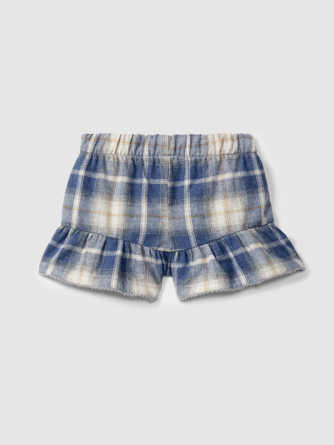 Check Pull-Up Shorts with Ruffle - Indigo
