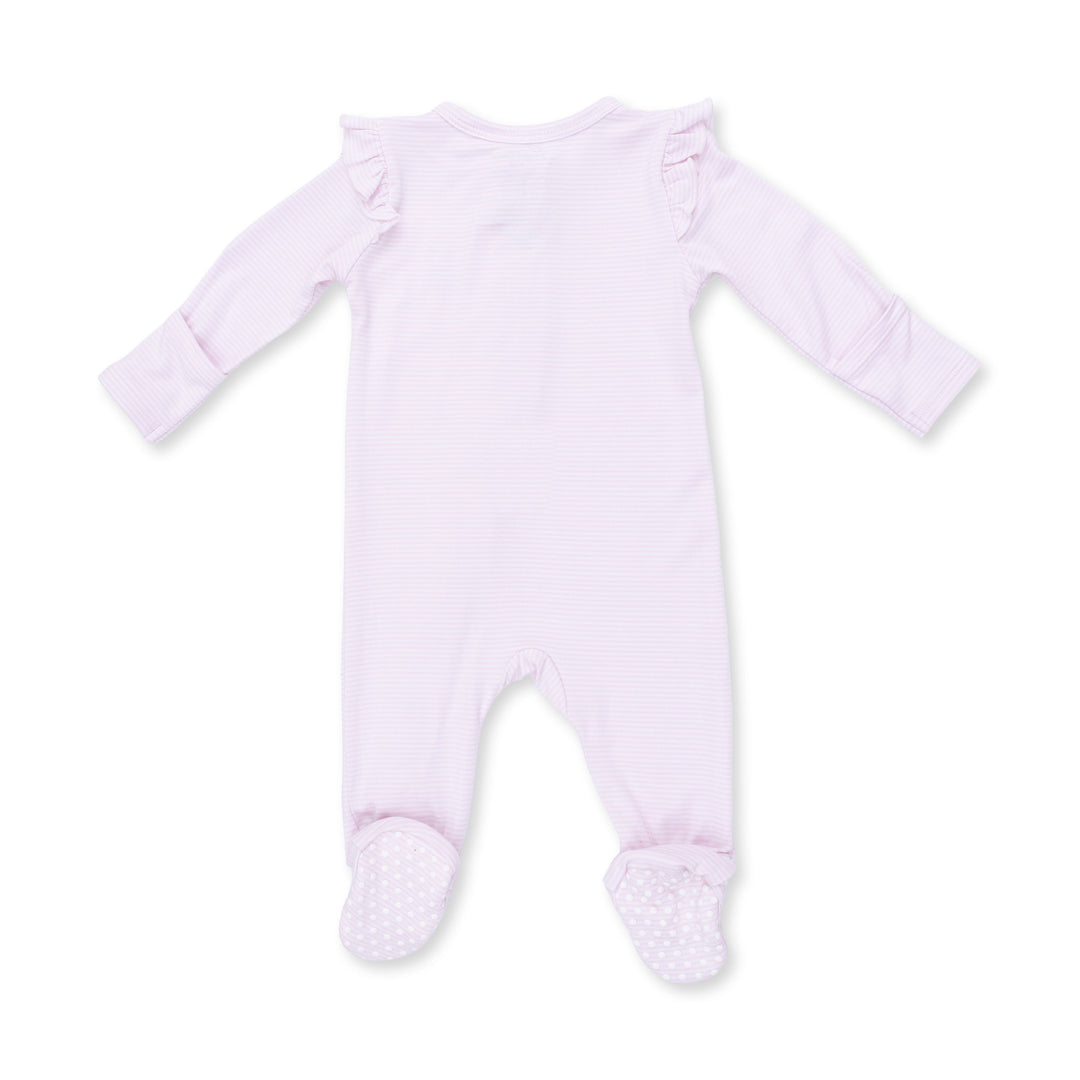 Angel Dear Cheer Pink Micro Stripe 2 Way Ruffle Sleeve Zipper Footie