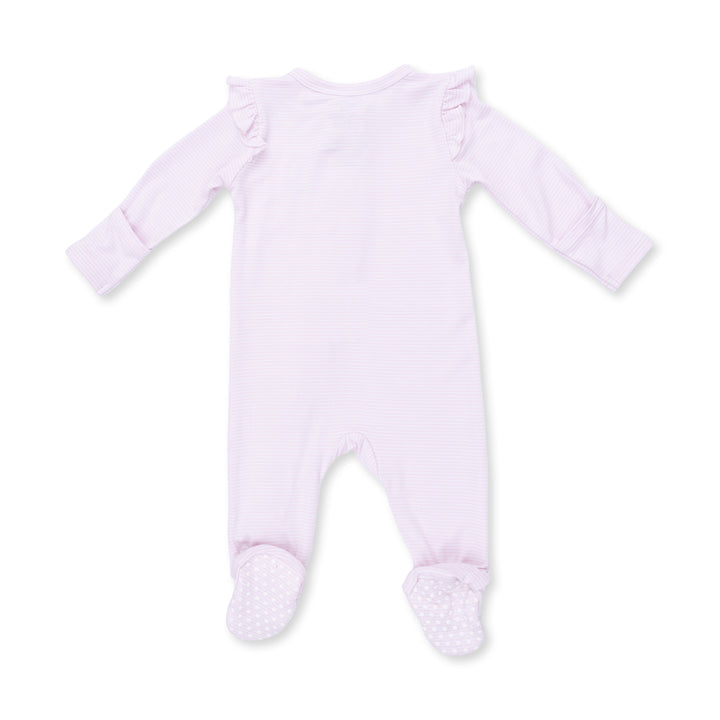 Angel Dear Cheer Pink Micro Stripe 2 Way Ruffle Sleeve Zipper Footie